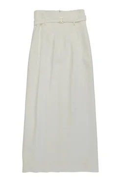 White acetate-blend bra top and  paperbag waist belted maxi skirt set