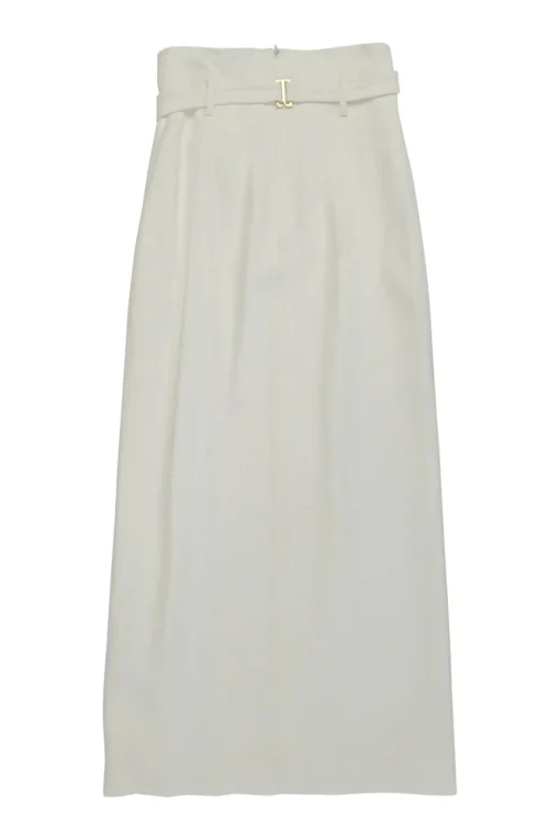 White acetate-blend bra top and  paperbag waist belted maxi skirt set