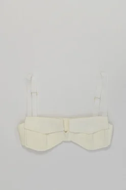 White acetate-blend bra top and  paperbag waist belted maxi skirt set