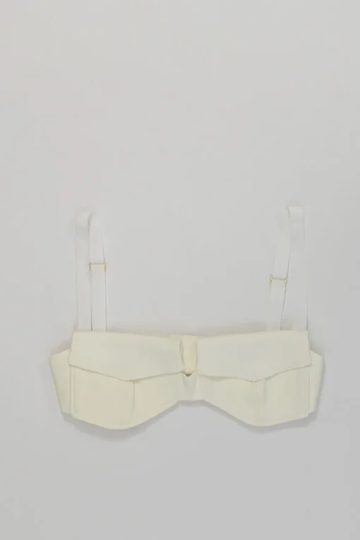 White acetate-blend bra top and  paperbag waist belted maxi skirt set