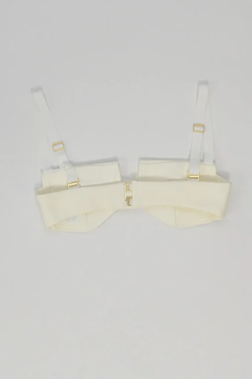 White acetate-blend bra top and  paperbag waist belted maxi skirt set