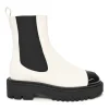 White and Black Calfskin with Embroidered CC Logo Ankle Boots