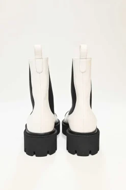 White and Black Calfskin with Embroidered CC Logo Ankle Boots