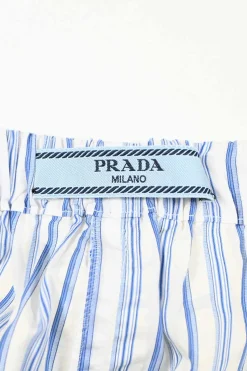 White and blue striped cotton high-rise logo boxer shorts