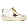 White and grey leather and rubber Hi Mid Star sneakers
