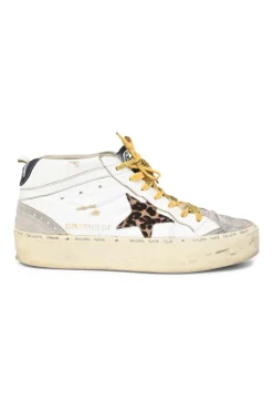 White and grey leather and rubber Hi Mid Star sneakers