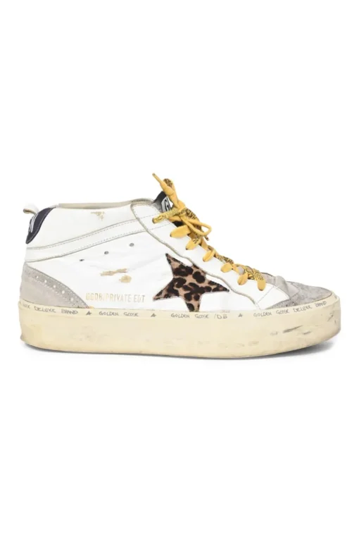 White and grey leather and rubber Hi Mid Star sneakers