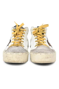 White and grey leather and rubber Hi Mid Star sneakers