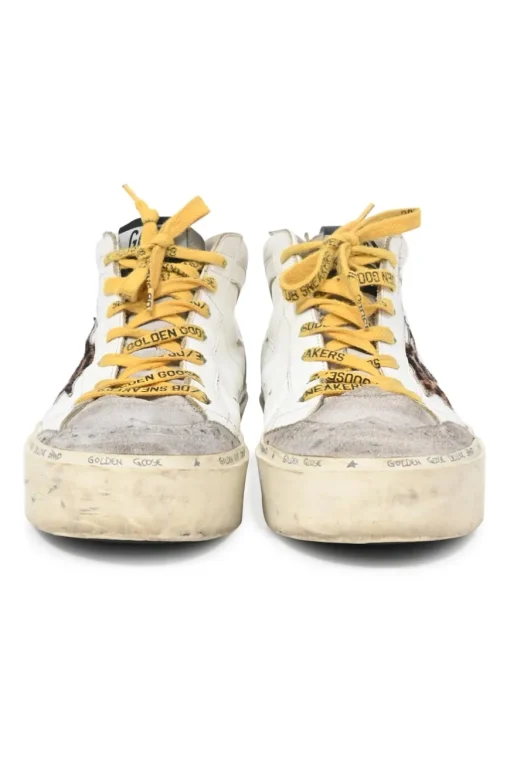 White and grey leather and rubber Hi Mid Star sneakers