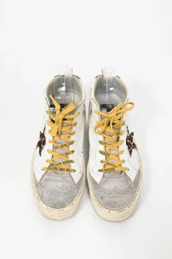 White and grey leather and rubber Hi Mid Star sneakers