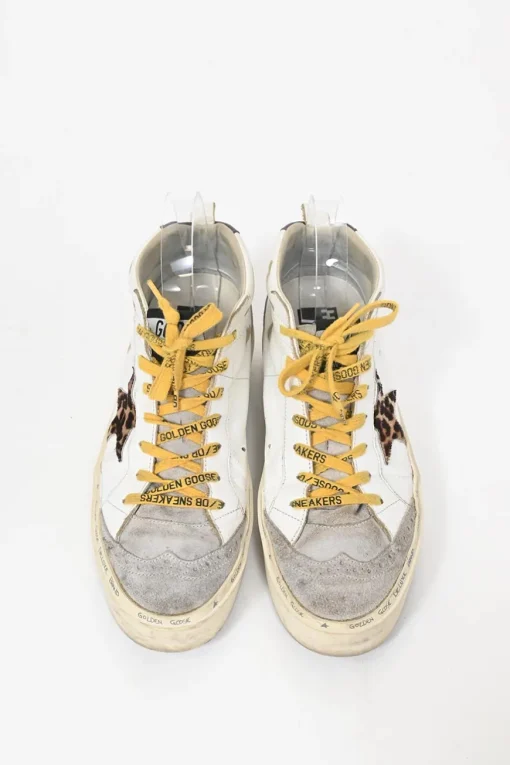 White and grey leather and rubber Hi Mid Star sneakers