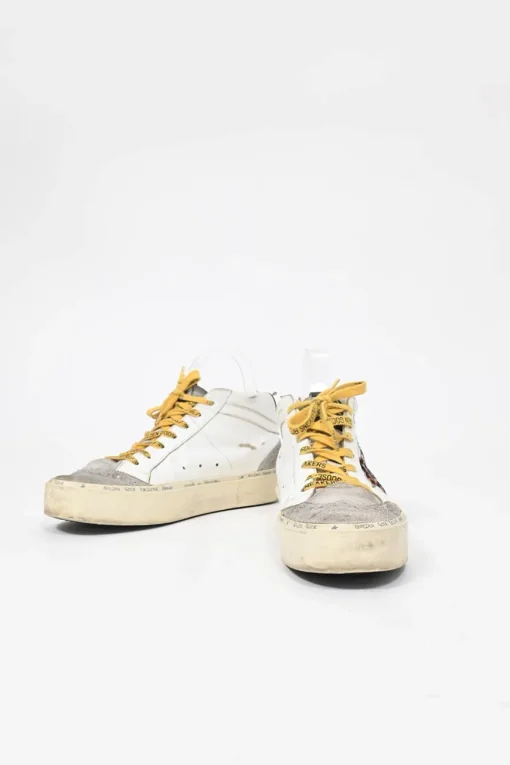 White and grey leather and rubber Hi Mid Star sneakers