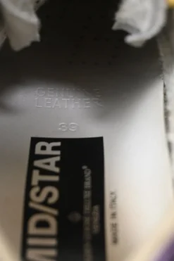 White and grey leather and rubber Hi Mid Star sneakers