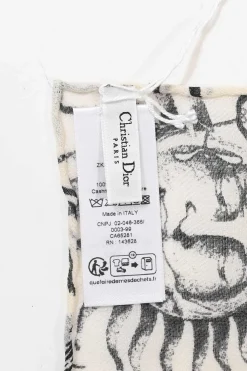 White and navy blue cashmere Toile de Jouy Soleil wrap shawl