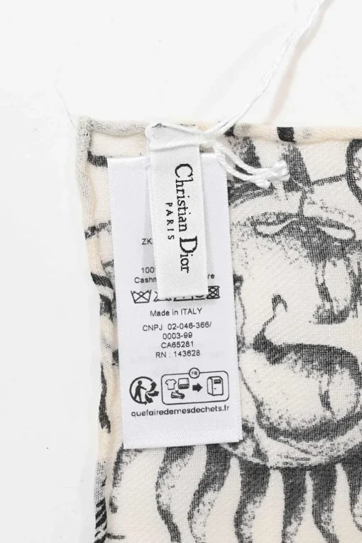 White and navy blue cashmere Toile de Jouy Soleil wrap shawl