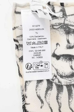 White and navy blue cashmere Toile de Jouy Soleil wrap shawl