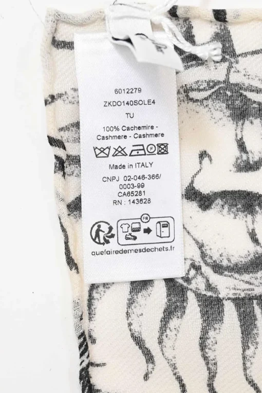 White and navy blue cashmere Toile de Jouy Soleil wrap shawl