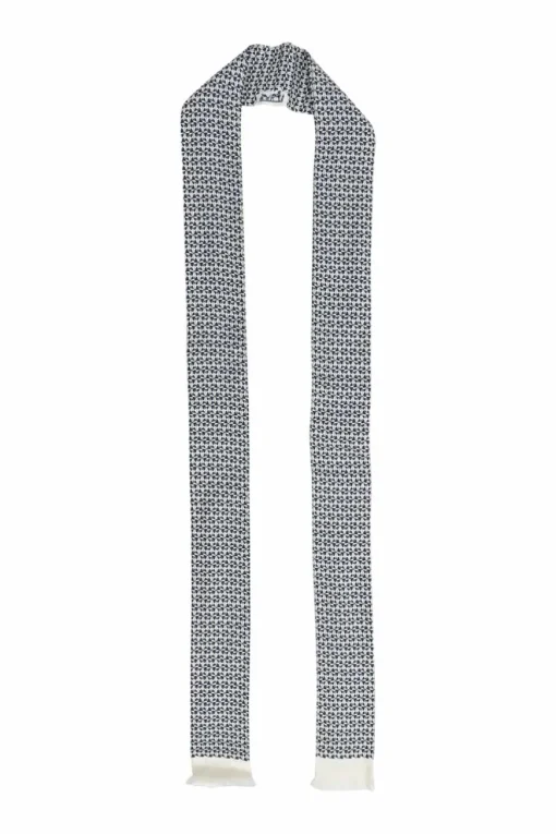 White and navy H Dobby jacquard long scarf