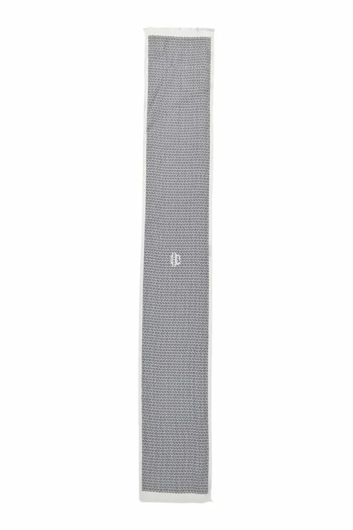 White and navy H Dobby jacquard long scarf