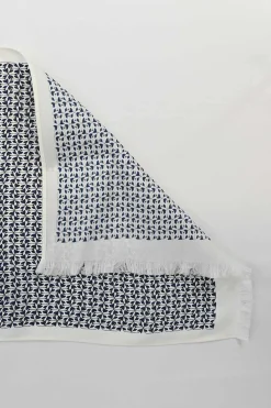 White and navy H Dobby jacquard long scarf