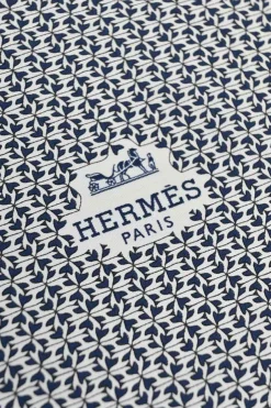 White and navy H Dobby jacquard long scarf