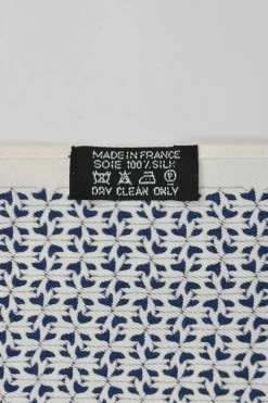 White and navy H Dobby jacquard long scarf