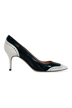 White and navy "coquette 70" patent leather high heels