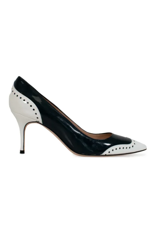 White and navy "coquette 70" patent leather high heels