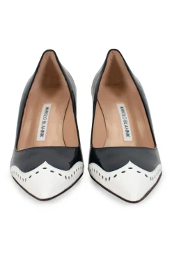 White and navy "coquette 70" patent leather high heels