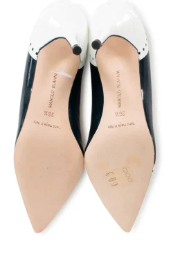 White and navy "coquette 70" patent leather high heels