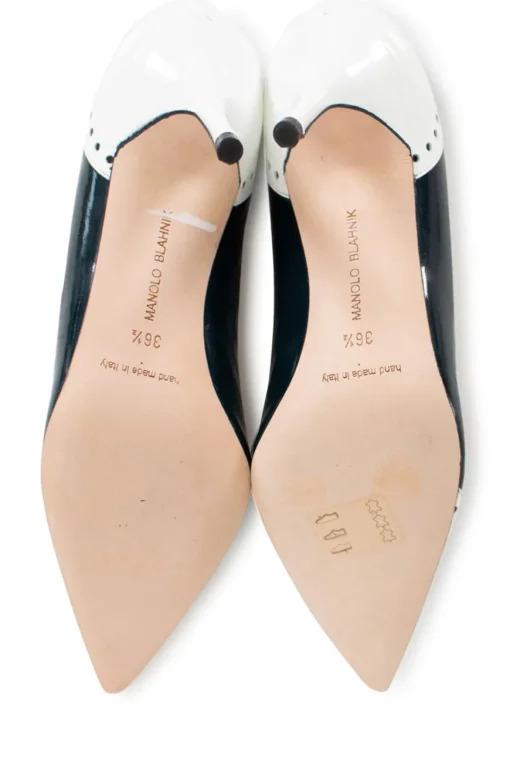 White and navy "coquette 70" patent leather high heels