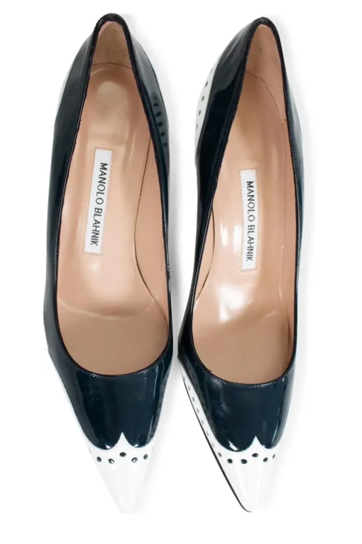 White and navy "coquette 70" patent leather high heels