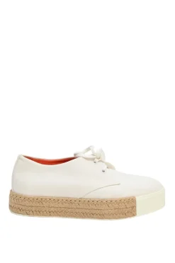 White and neutral leather, canvas, a raffia Rosa low-top flatform sneakers