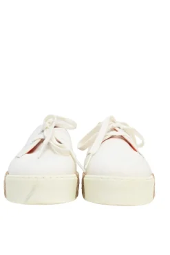 White and neutral leather, canvas, a raffia Rosa low-top flatform sneakers