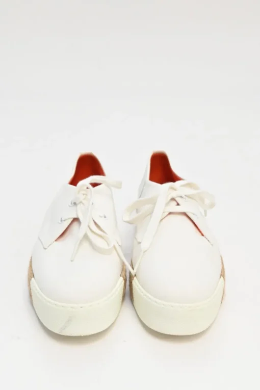 White and neutral leather, canvas, a raffia Rosa low-top flatform sneakers