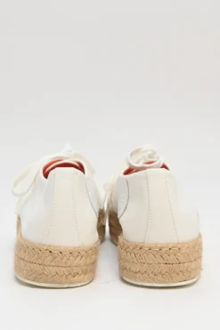 White and neutral leather, canvas, a raffia Rosa low-top flatform sneakers