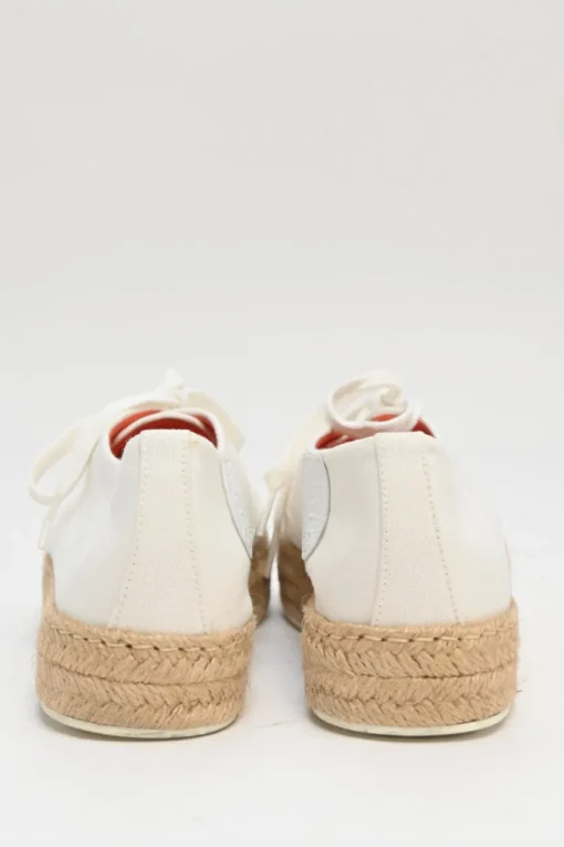 White and neutral leather, canvas, a raffia Rosa low-top flatform sneakers