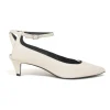 White calfskin pointed-toe Sharp buckle strap slingback court pumps