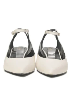 White calfskin pointed-toe Sharp buckle strap slingback court pumps