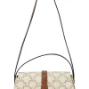 White coated Triomphe monogram canvas and calfskin Tabou clutch on strap