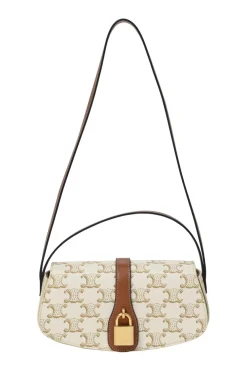 White coated Triomphe monogram canvas and calfskin Tabou clutch on strap