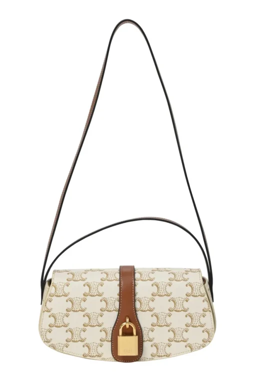 White coated Triomphe monogram canvas and calfskin Tabou clutch on strap
