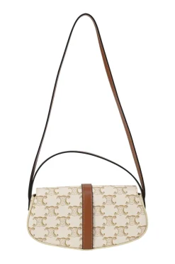 White coated Triomphe monogram canvas and calfskin Tabou clutch on strap