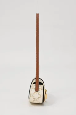 White coated Triomphe monogram canvas and calfskin Tabou clutch on strap