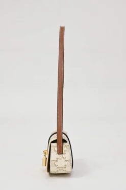 White coated Triomphe monogram canvas and calfskin Tabou clutch on strap