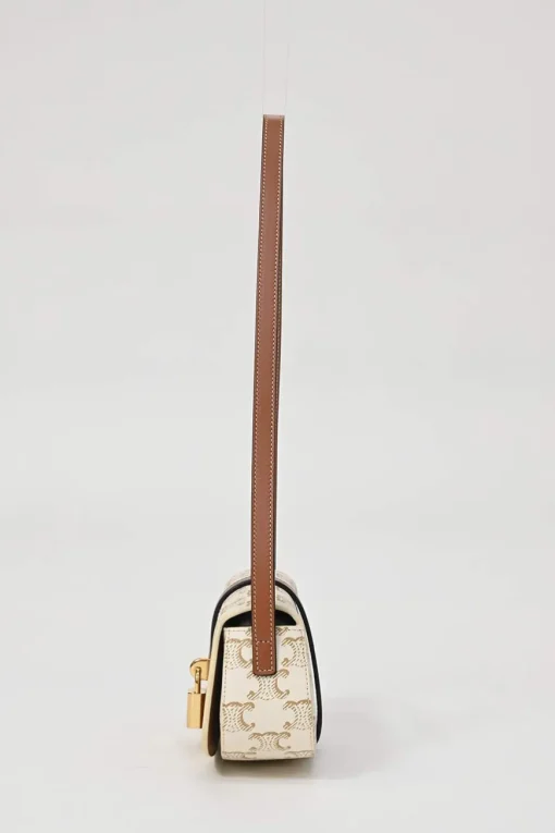 White coated Triomphe monogram canvas and calfskin Tabou clutch on strap