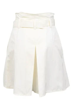 White cotton and ramie-blend high-waisted paperbag belted shorts