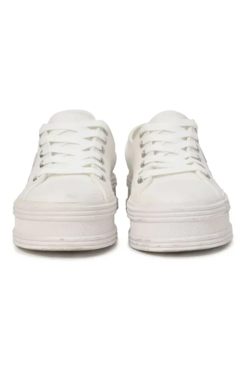 White cotton canvas Jane low-top lace-up platform sneakers featuring tonal calfskin leather Triomphe patch