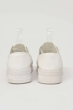 White cotton canvas Jane low-top lace-up platform sneakers featuring tonal calfskin leather Triomphe patch