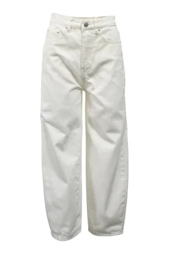 White cotton denim high-rise barrel leg jeans